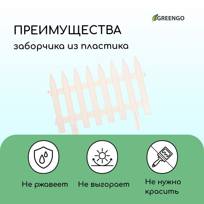 Ограждение декоративное, 35 × 210 см, 5 секций, пластик, белое, GOTIKA, Greengo Ограждение декоративное, 35 × 210 см, 5 секций, пластик, белое, GOTIKA, Greengo