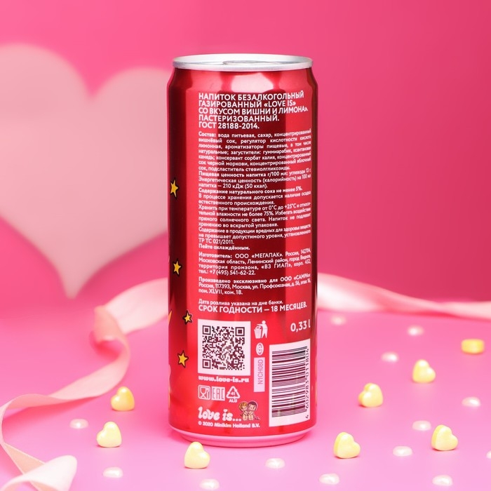 Вода газированная Love is, с вишней и лимоном, 330 мл Вода газированная Love is, с вишней и лимоном, 330 мл