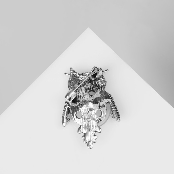 Брошь «Сова круглая», цвет бело-синий в чернёном серебре Брошь «Сова круглая», цвет бело-синий в чернёном серебре