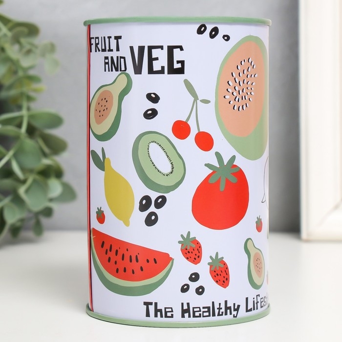 Копилка металл банка Копилка металл банка "Фрукты и овощи" МИКС 8,3х8,3х12,7 см