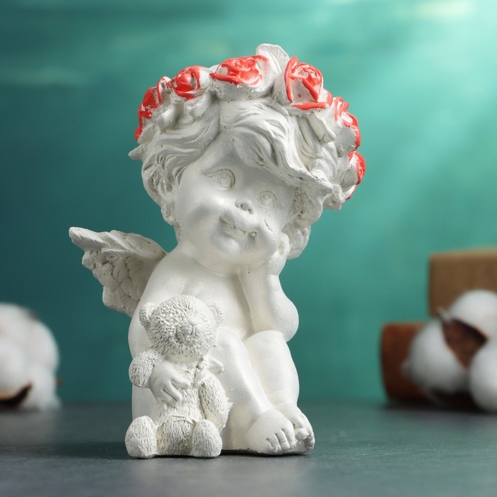 Фигура Фигура "Ангел с мишкой" перламутр, 13х10х8см