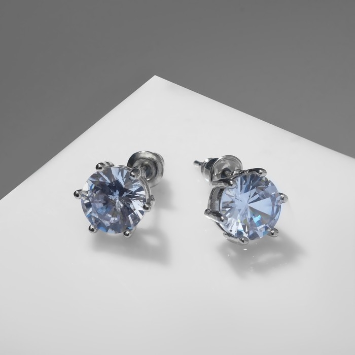 Серьги со стразами «Пусеты» круг классика, d=0,8 см, цвет белый в серебре Серьги со стразами «Пусеты» круг классика, d=0,8 см, цвет белый в серебре