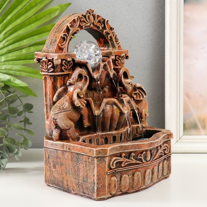 Фонтан настольный от сети, подсветка Фонтан настольный от сети, подсветка "Два слона под аркой" 19х14х26 см