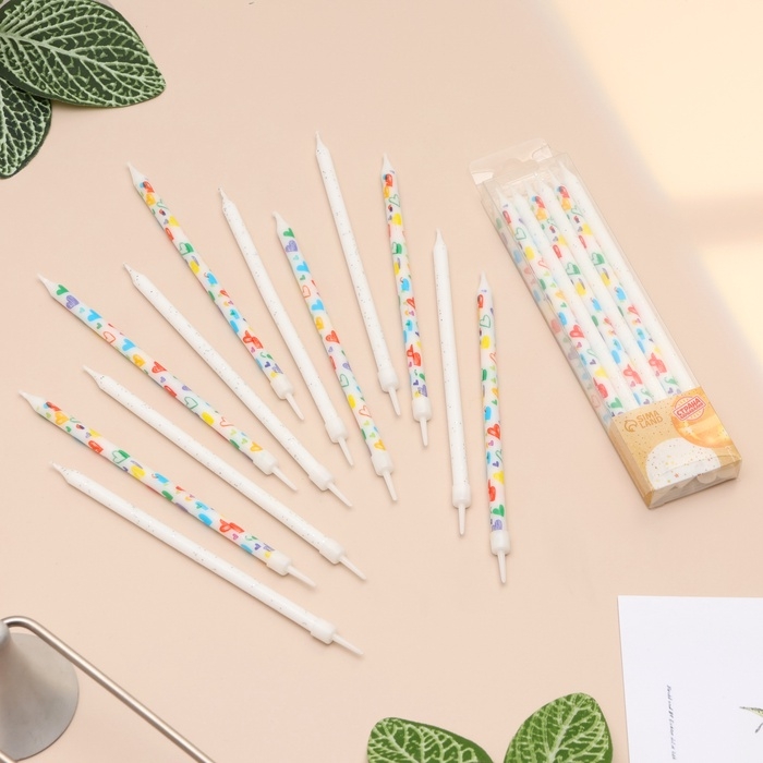 Свечи для торта Свечи для торта "Сердца", 12 шт, белые