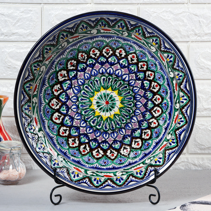 Ляган Риштанская Керамика  Ляган Риштанская Керамика "Узоры", 33 см, синий