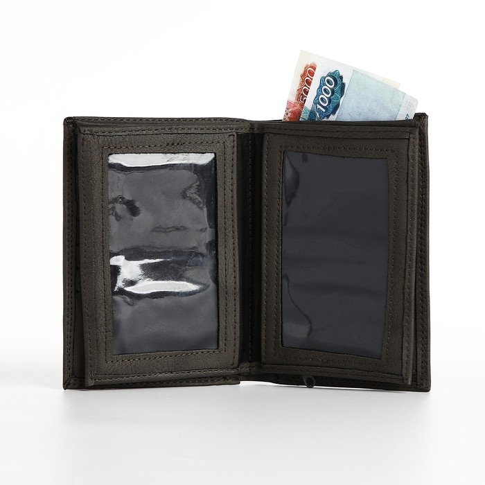 Портмоне мужское без застёжки, 3 в 1, отдел автодокументов, паспорта, карт, купюр, цвет серый