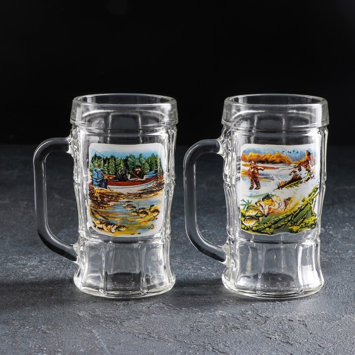 Набор кружек для пива «Охота-рыбалка», 330 мл, 2 шт, рисунок МИКС Набор кружек для пива «Охота-рыбалка», 330 мл, 2 шт, рисунок МИКС