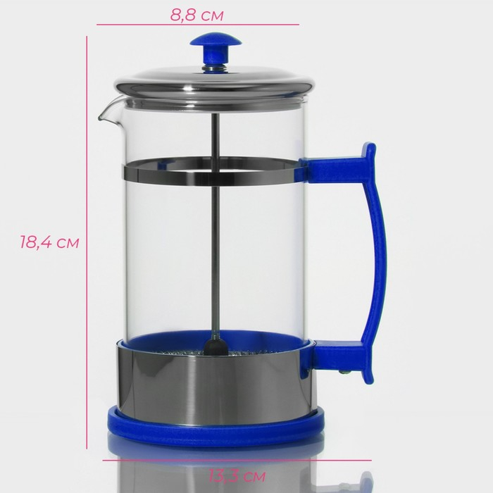 Чайник заварочный френч - пресс Доляна «Риц», 600 мл, стекло, цвет синий Чайник заварочный френч - пресс Доляна «Риц», 600 мл, стекло, цвет синий