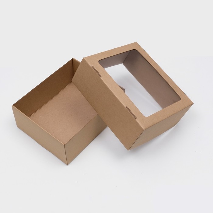 Коробка сборная. крышка-дно, Коробка сборная. крышка-дно, "бурая" с окном 25 х 21 х 10 см