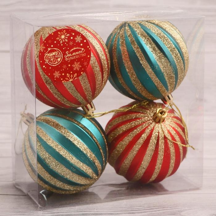 Набор шаров пластик d-8 см, 4 шт Набор шаров пластик d-8 см, 4 шт "Марианн" микс