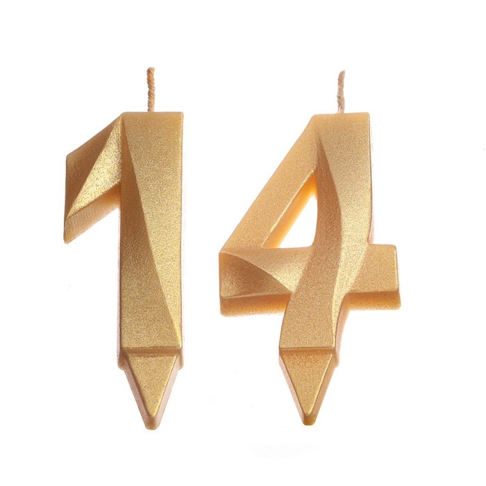 Свеча в торт юбилейная  Свеча в торт юбилейная "Грань" (набор 2 в 1), цифра 14, цифра 41, золотой металлик, 6,5 см
