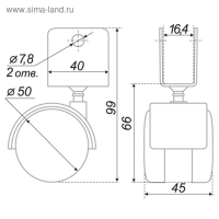 Колесо мебельное, d=50 мм, с U-образным креплением, без тормоза