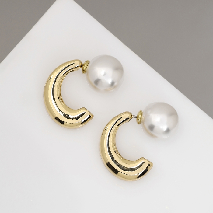 Серьги с жемчугом «Эксклюзив» полукольца, цвет золото Серьги с жемчугом «Эксклюзив» полукольца, цвет золото