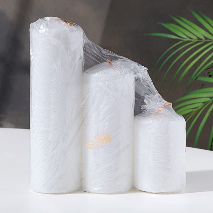 Набор свечей - цилиндров 3в1 (6х14 см, 6х19 см, 6х8,5 см), белый Набор свечей - цилиндров 3в1 (6х14 см, 6х19 см, 6х8,5 см), белый