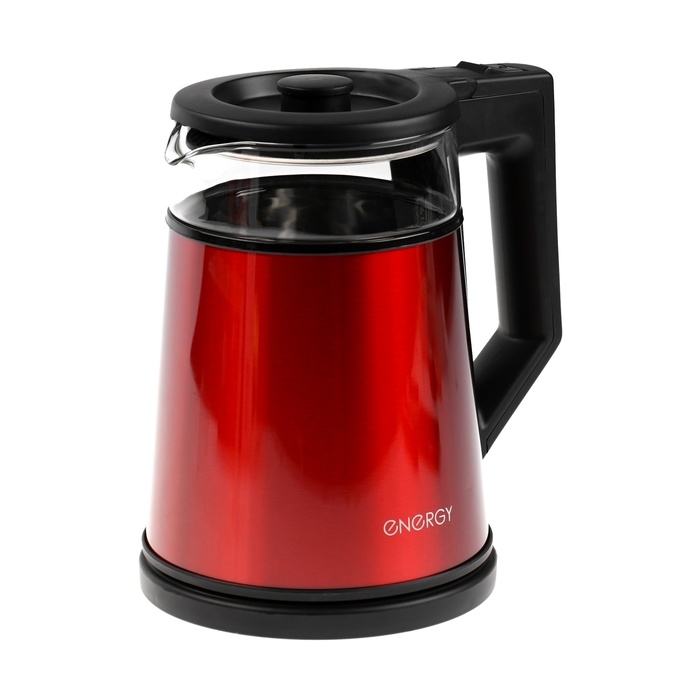 Чайник электрический Energy E-200, металл, колба стекло, 1.2 л, 1350 Вт, красный Чайник электрический Energy E-200, металл, колба стекло, 1.2 л, 1350 Вт, красный