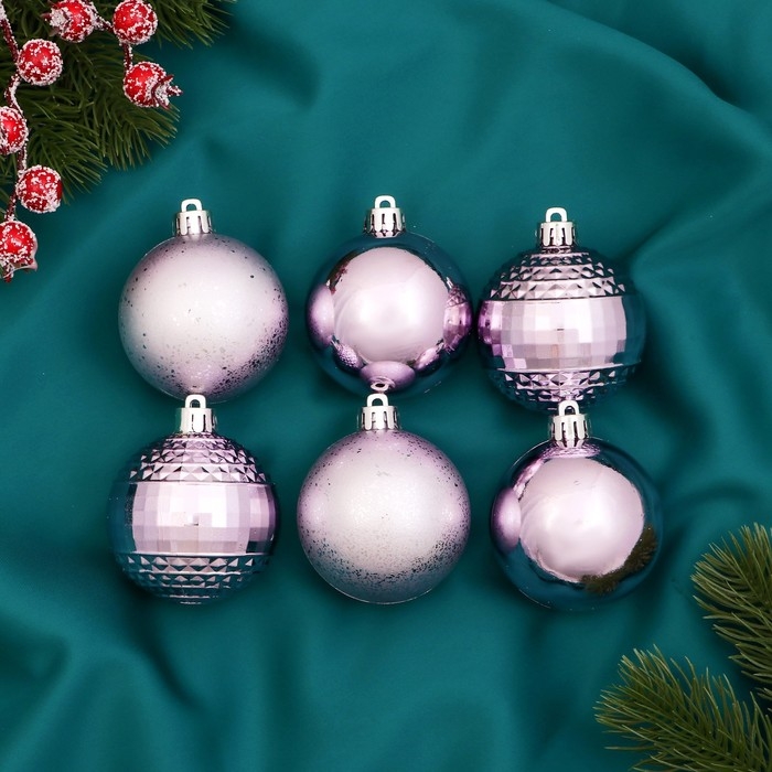 Набор шаров пластик d-6 см, 6 шт Набор шаров пластик d-6 см, 6 шт "Элит диско" сиреневый