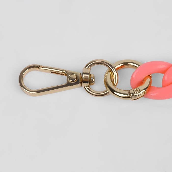 Цепочка для сумки, пластиковая, с карабинами, 23 × 17 мм, 68 см, цвет розовый/золотой