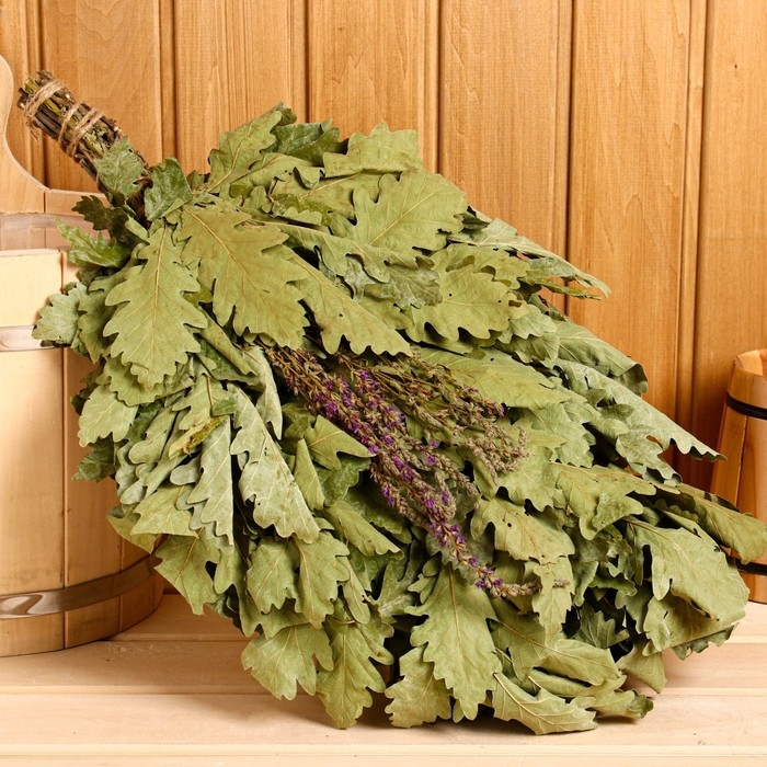 Веник для бани дубовый, 55 см с шалфеем Веник для бани дубовый, 55 см с шалфеем