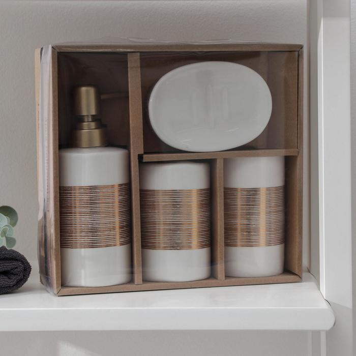 Набор аксессуаров для ванной комнаты «Адажио», 4 предмета (мыльница, дозатор для мыла 450 мл, 2 стакана), цвет белый Набор аксессуаров для ванной комнаты «Адажио», 4 предмета (мыльница, дозатор для мыла 450 мл, 2 стакана), цвет белый