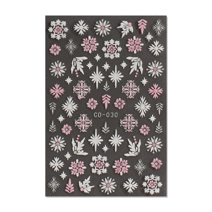 Новый год! Наклейки для ногтей «Снежинки», объемные, цвет белый/розовый