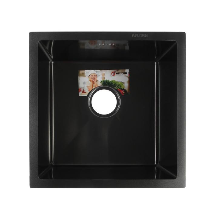 Мойка кухонная AFLORN AF94444F, врезная, S=3,0 и 0,8 мм, 44х44х22 см, сифон, графит Мойка кухонная AFLORN AF94444F, врезная, S=3,0 и 0,8 мм, 44х44х22 см, сифон, графит