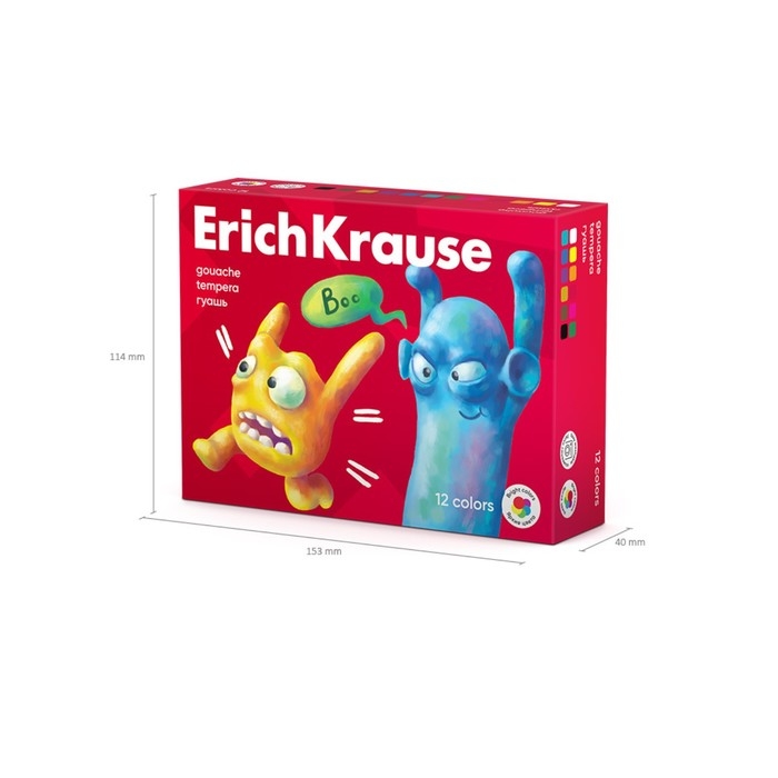 Гуашь 12 цветов х 20 мл, ErichKrause  Гуашь 12 цветов х 20 мл, ErichKrause "Jolly Friends", в картонной упаковке
