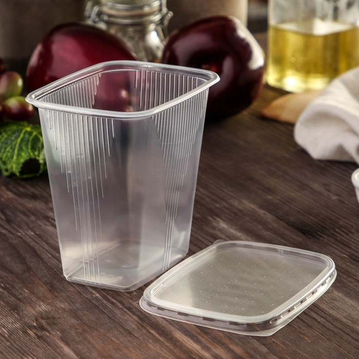 Контейнер пластиковый одноразовый с крышкой, 10 шт, 500 мл, 10,8×8,2×9,2 см, цвет прозрачный