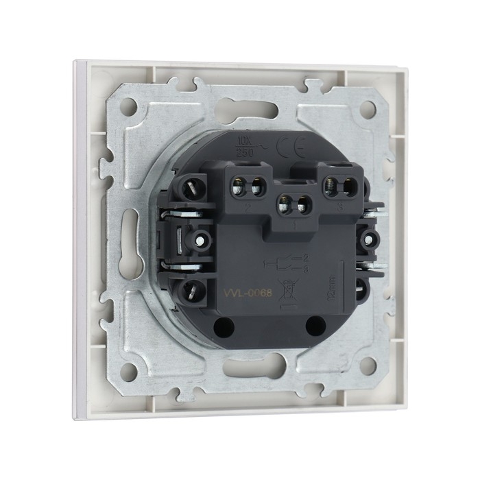 Выключатель TOT Matte Glass, 10 А, 2 кл., скрытый, стекло, серебристый