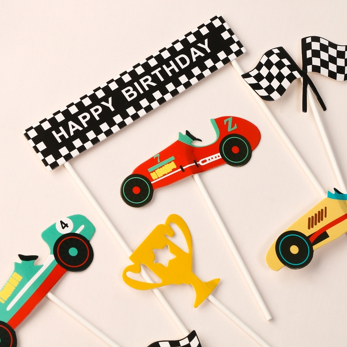 Набор топперов «С днём рождения» победитель, набор 7 шт. Набор топперов «С днём рождения» победитель, набор 7 шт.