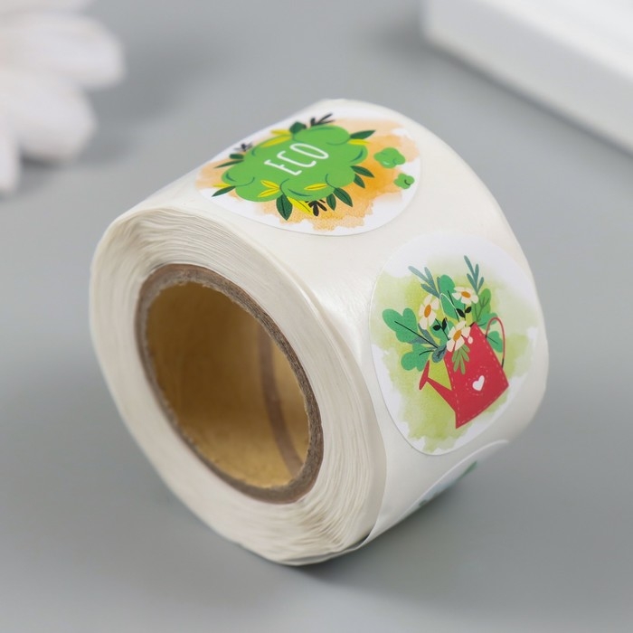 Наклейка бумага "Экология. Мультяшная" d=2,5 см 252 шт в рулоне