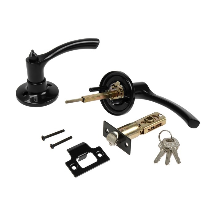 Защелка (мод.3186), межкомнатная, фиксатор, 3 ключа, цвет глянцевый черный Защелка (мод.3186), межкомнатная, фиксатор, 3 ключа, цвет глянцевый черный