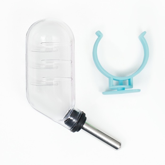 Поилка для грызунов с металлическим носиком, 60 мл, прозрачная с голубым крепление Поилка для грызунов с металлическим носиком, 60 мл, прозрачная с голубым крепление