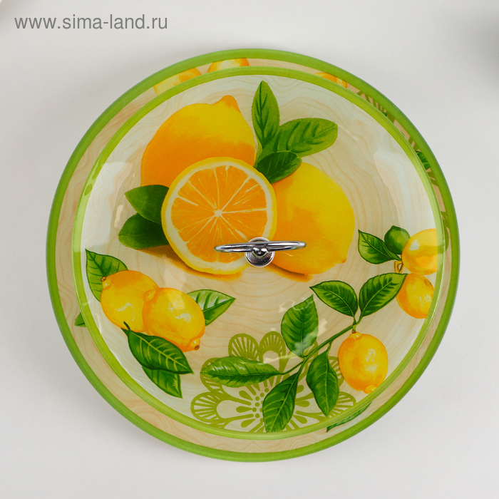 Этажёрка - фруктовница круглая Доляна «Дольче», 2 яруса, d=25/20 см, стекло, цвет жёлтый