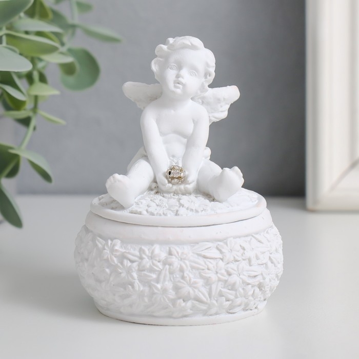Шкатулка полистоун  Шкатулка полистоун "Белоснежный ангел в цветах" МИКС 7х7х9 см