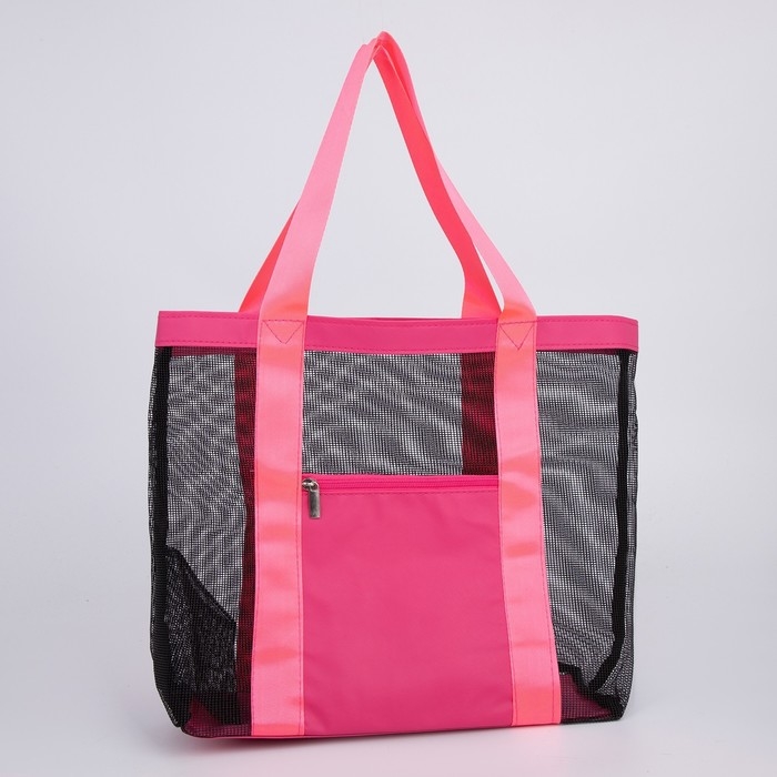 Сумка - шопер пляжная , 33х32х11 см, с сеткой, цвет розовый Сумка - шопер пляжная , 33х32х11 см, с сеткой, цвет розовый
