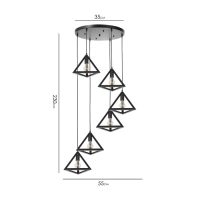 Светильник-каскад "Треугольник" 6хЕ27 40Вт черный 55х55х230 см