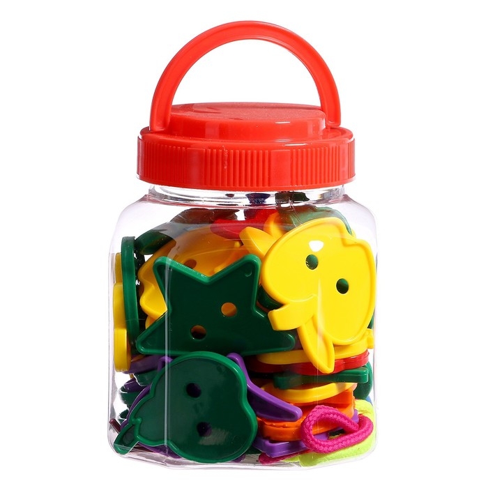 Шнуровка «Весёлые фигурки» в банке, 40 шт., МИКС, по методике Монтессори Шнуровка «Весёлые фигурки» в банке, 40 шт., МИКС, по методике Монтессори