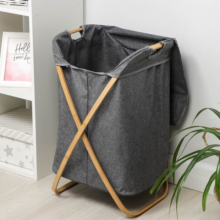 Корзина для белья Доляна «Лён», с крышкой, 37×43×66 см, цвет серый Корзина для белья Доляна «Лён», с крышкой, 37×43×66 см, цвет серый
