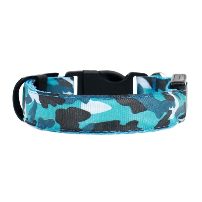 Ошейник с подсветкой Милитари 3 режима свечения размер XL, ОШ 60-70 х 2,5 см синий Ошейник с подсветкой Милитари 3 режима свечения размер XL, ОШ 60-70 х 2,5 см синий