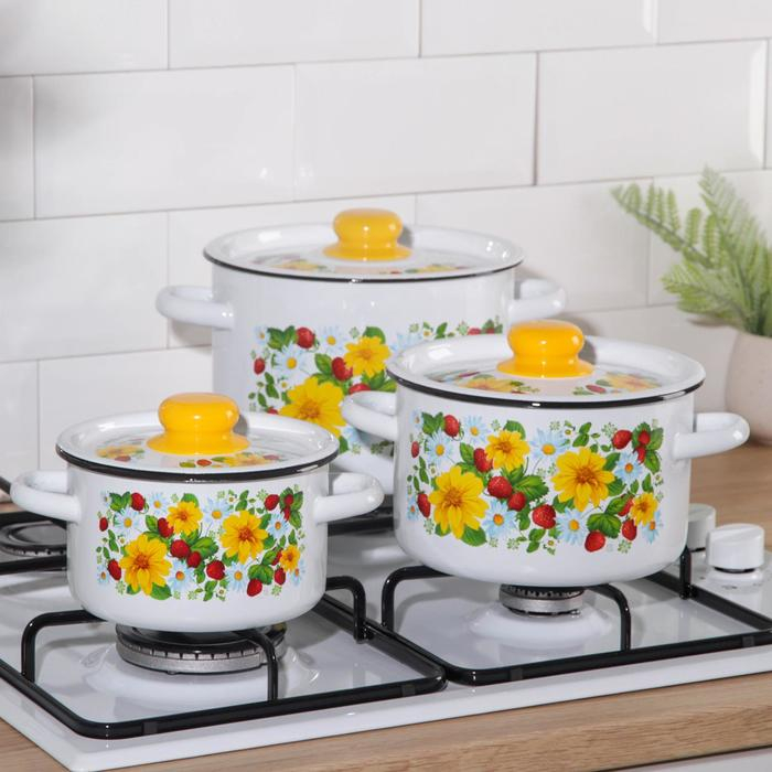 Набор кастрюль «Земляника», 3 предмета: 1,5 л, 2,9 л, 4,5 л, индукция