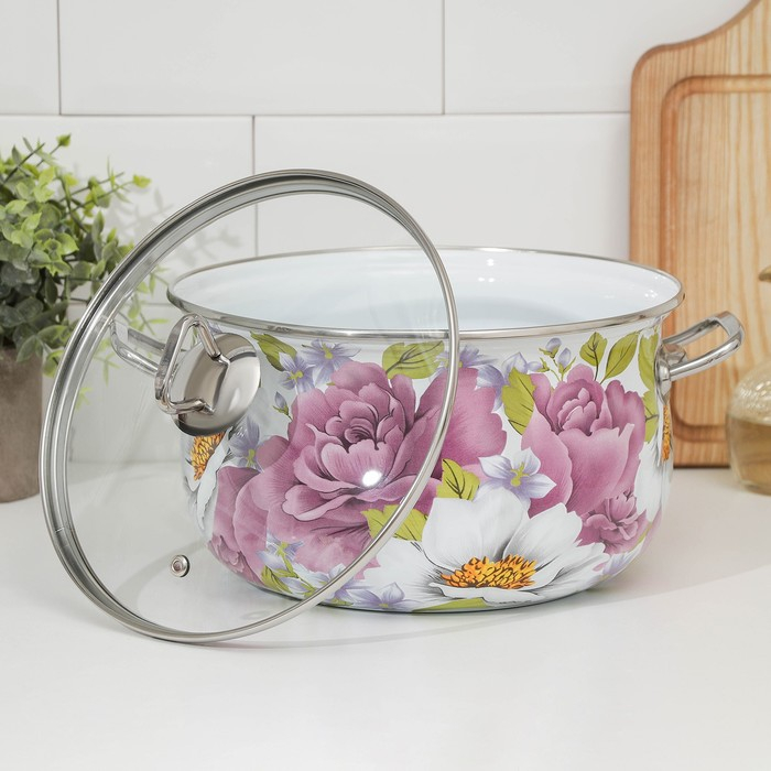 Кастрюля эмалированная «Пион», 5.1 л, стеклянная крышка, индукция Кастрюля эмалированная «Пион», 5.1 л, стеклянная крышка, индукция