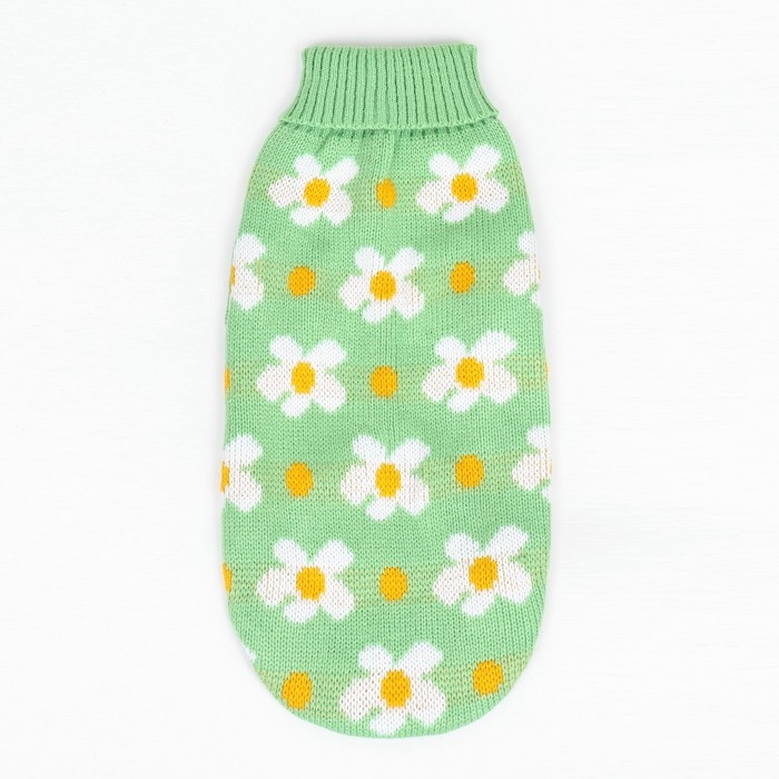 Свитер "Ромашки", размер S (ДС 25, ОШ 24, ОГ 35 см), зелёный