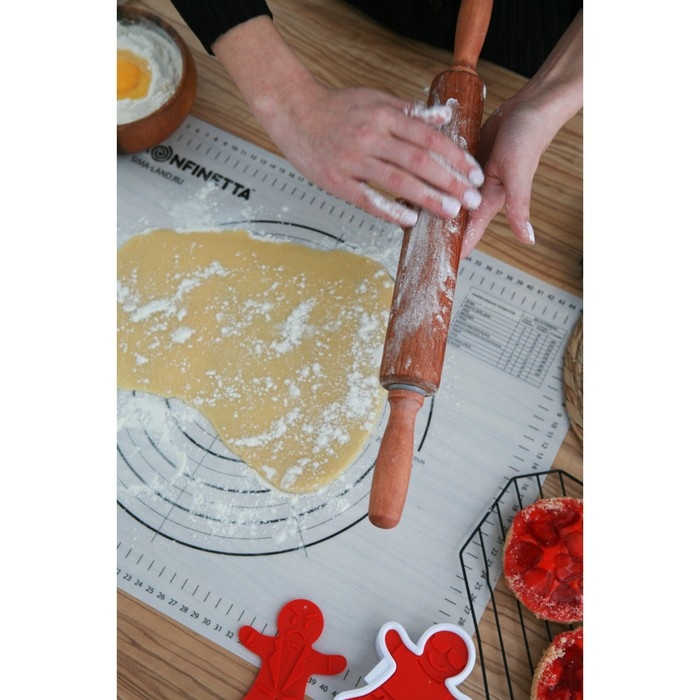 Скалка вращающаяся Magistro, дерево, 43×4 см, рабочая часть 23 см, с фигурными ручками Скалка вращающаяся Magistro, дерево, 43×4 см, рабочая часть 23 см, с фигурными ручками