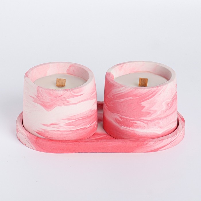 Свечи в бетоне на подставке  Свечи в бетоне на подставке "Лофт", соевый воск, деревянный фитиль, бело-розовая