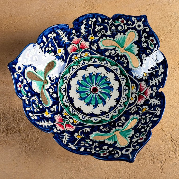 Фруктовница Риштанская Керамика  Фруктовница Риштанская Керамика "Узоры", 25 см, синяя