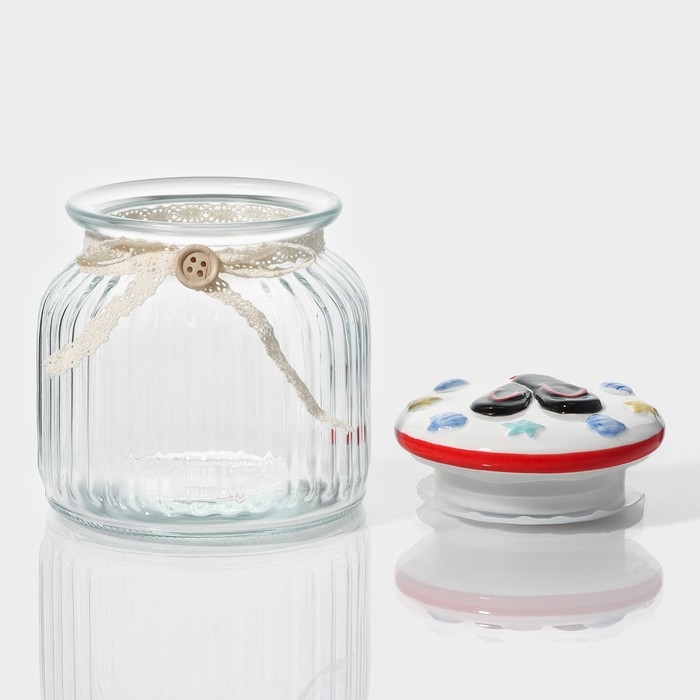 Банка стеклянная для хранения сыпучих продуктов Доляна &laquo;Пляж&raquo;, 600 мл, 11&times;12,5 см, с керамической крышкой