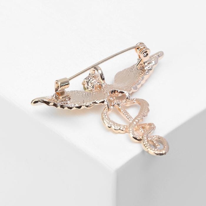 Брошь  Брошь "Кадуцей", цвет белый в золоте