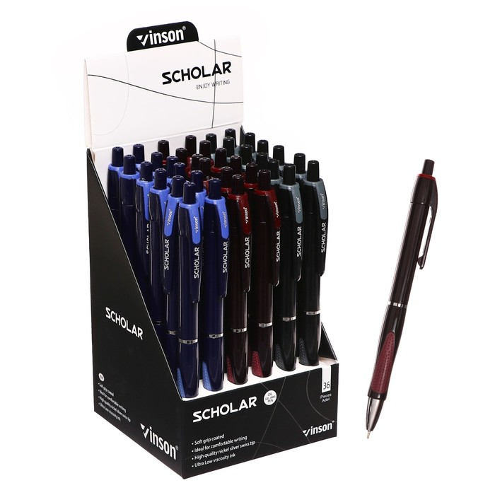 Набор шариковых ручек 36 штук, 0.5 мм, автоматические Vinson, стержень масляный синий, с резиновым держателем Набор шариковых ручек 36 штук, 0.5 мм, автоматические Vinson, стержень масляный синий, с резиновым держателем