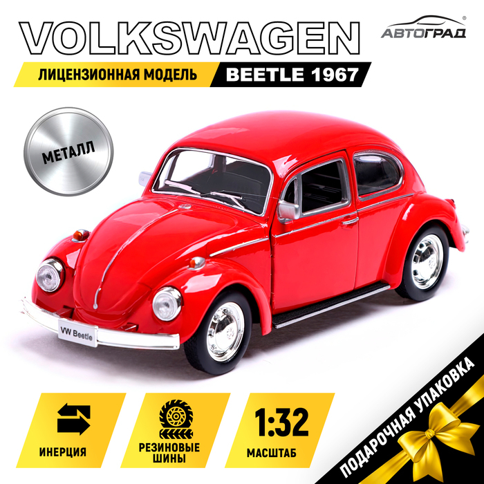 Машина металлическая VOLKSWAGEN BEETLE 1967, 1:32, открываются двери, инерция, цвет красный Машина металлическая VOLKSWAGEN BEETLE 1967, 1:32, открываются двери, инерция, цвет красный