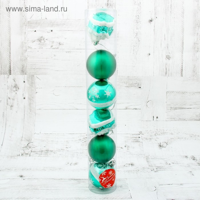 Набор украшений пластик 6 шт Набор украшений пластик 6 шт " Домик " (4 шара, 2 домика) 6 см, зелёный